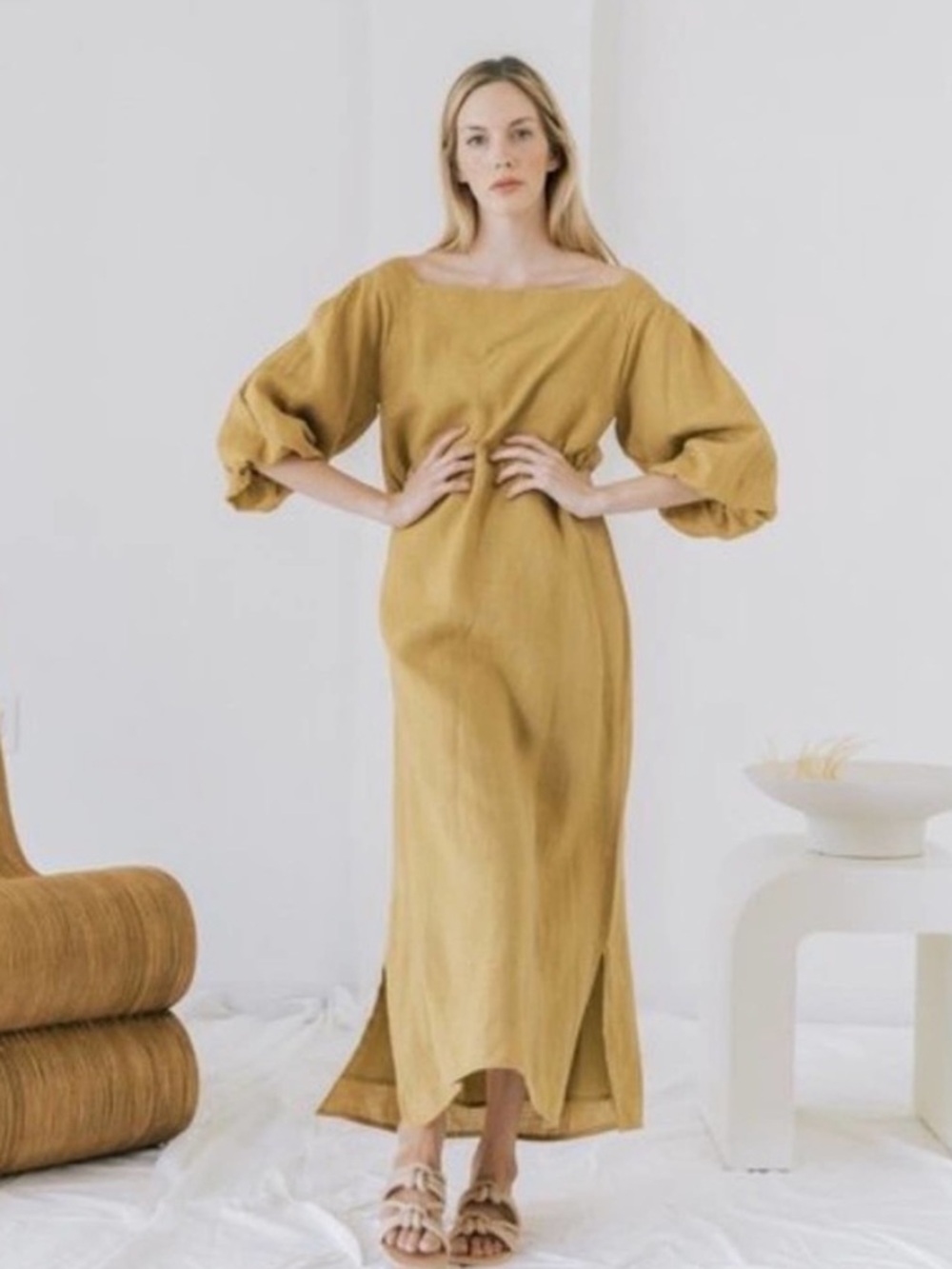 Laude The Label Cleo Linen Maxi Dress in Tumeric Sz S